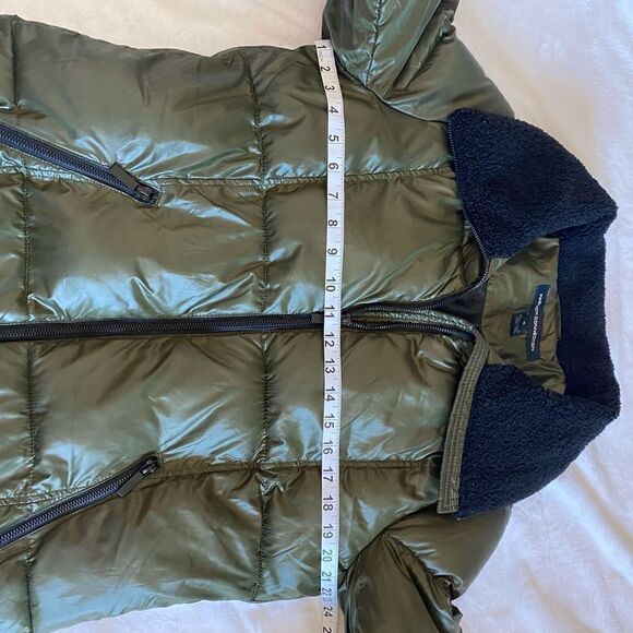 French Connection Puffer Jacket Coat Women's sz Medium Green/Black Faux Fur - Picture 15 of 16